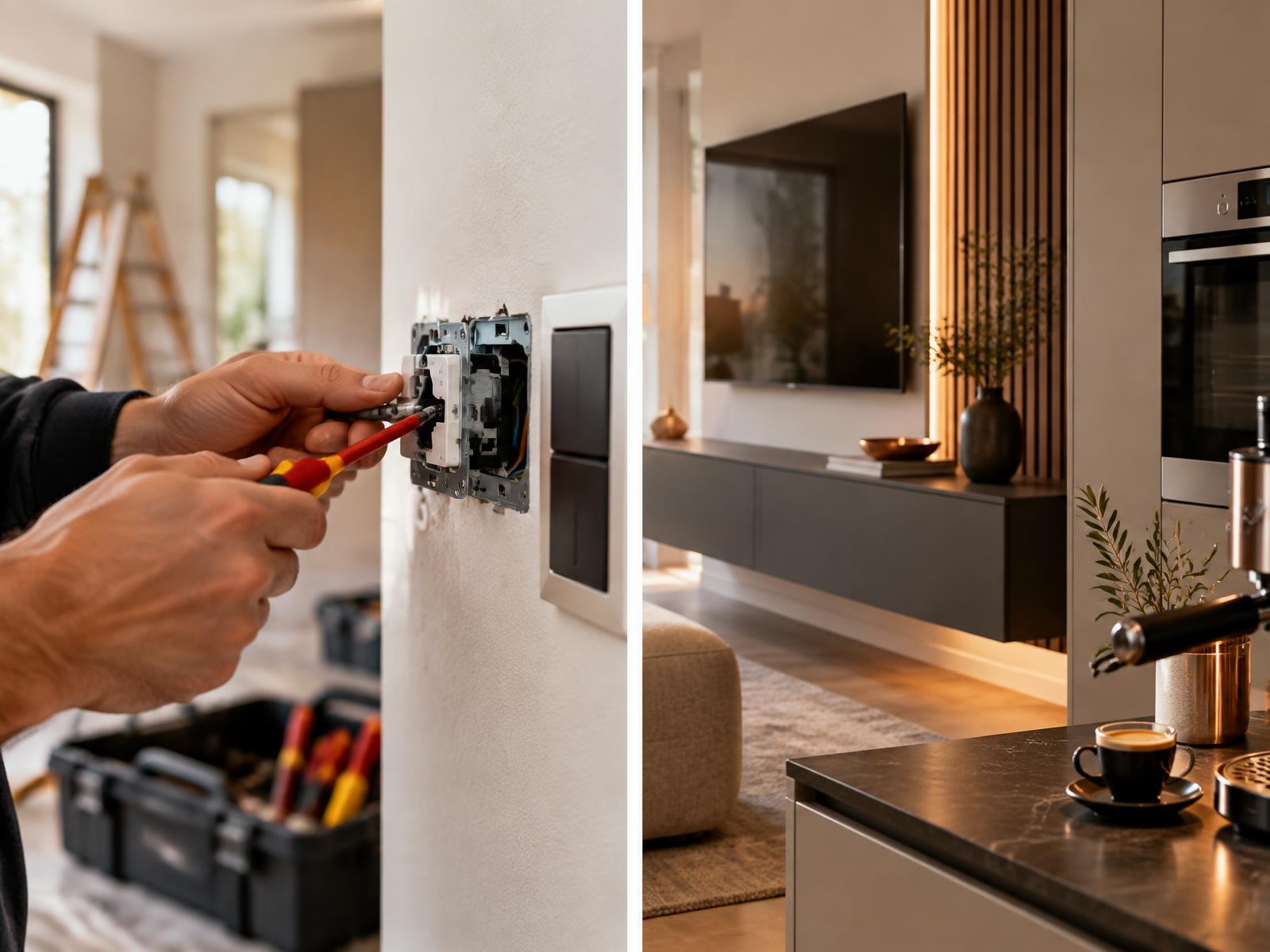 Elektroinstallation und moderne Heimtechnik als redaktionelle Komposition